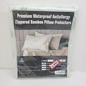 2 Pack Premium Antiallergy Zippered Bamboo Pillow Case Protector Standard Size